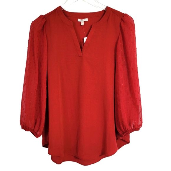 Maurices Atwood V-Neck 3/4 Clip Dot Sleeve Blouse Small - Picture 3 of 7